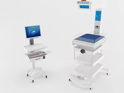 Advanced Medical Equipment Featuring Computer Monitor Blue Surface And Mobile Cart Design 3d model