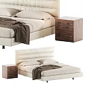 Modern Double Bed With Black Leather Headboard And Nightstand With Round Cutouts
