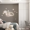 Cozy Kids Room With Neon Moon Stars Cloud Lights Stuffed Toys And White Furniture