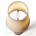 Modern Floor Lamp Featuring Beige Fabric Shade Wooden Base and Warm Glow
