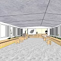 Modern Spacious Office Interior With Wooden Benches Marble Flooring And Green Plants