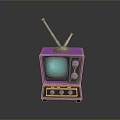 Vintage Purple Small Computer Monitor With Green Screen Antenna And Control Buttons