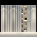 Modern Home Interior Storage Shelf With Books Decorations Wooden And Stone Wall Panels