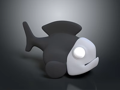 Cute Cartoon Style Black And White Fish 3D Model With Large White Eyes 3d model
