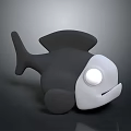 Cute Cartoon Style Black And White Fish 3D Model With Large White Eyes