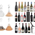 Stylish Wine Bottles and Crystal Decanters Collection with Various Colors and Designs