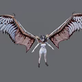 3D Render Of Woman Standing In White Dress With Large Wings On Gray Background