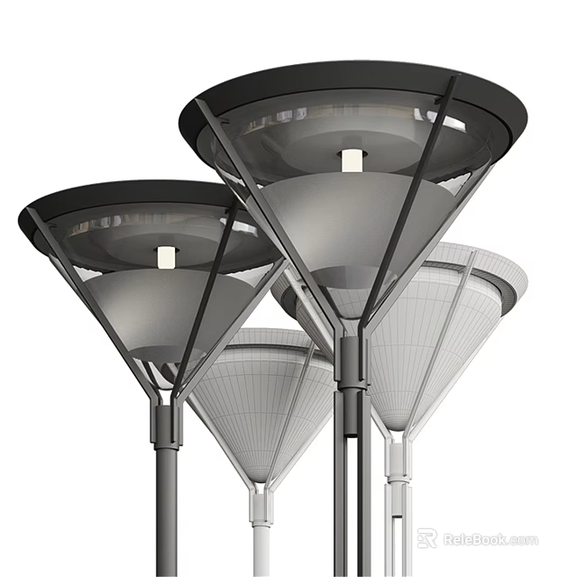 Modern Outdoor Lights With Round Top Transparent Shades And Metal Poles 3d model 