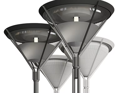 Modern Outdoor Lights With Round Top Transparent Shades And Metal Poles 3d model