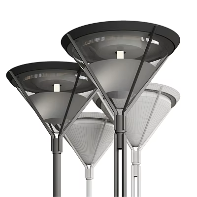 Modern Outdoor Lights With Round Top Transparent Shades And Metal Poles 3d model
