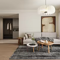 Modern Open Living Room Bedroom Space With Sofa Bed Wooden Floor Large Window And Chandelier