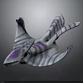 Unique Winged Fantasy Creature 3D Model With Blue White Stripes Purple Accents And Sharp Teeth