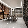 Elegant Modern Tobacco And Alcohol Store Interior With Wine Racks Glass Cabinets Dining Table