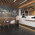 Modern Café Interior With Coffee Machines Display Shelves And Stone Countertop