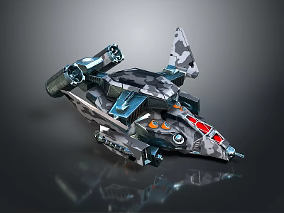 Camouflage Sci Fi Spaceship With Metallic Finish Red Accents And Orange Lights 3d model