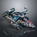 Camouflage Sci Fi Spaceship With Metallic Finish Red Accents And Orange Lights