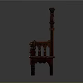 Chinese Style Single Chair With Dark Red Carved Wooden Ornate Backrest And Armrests