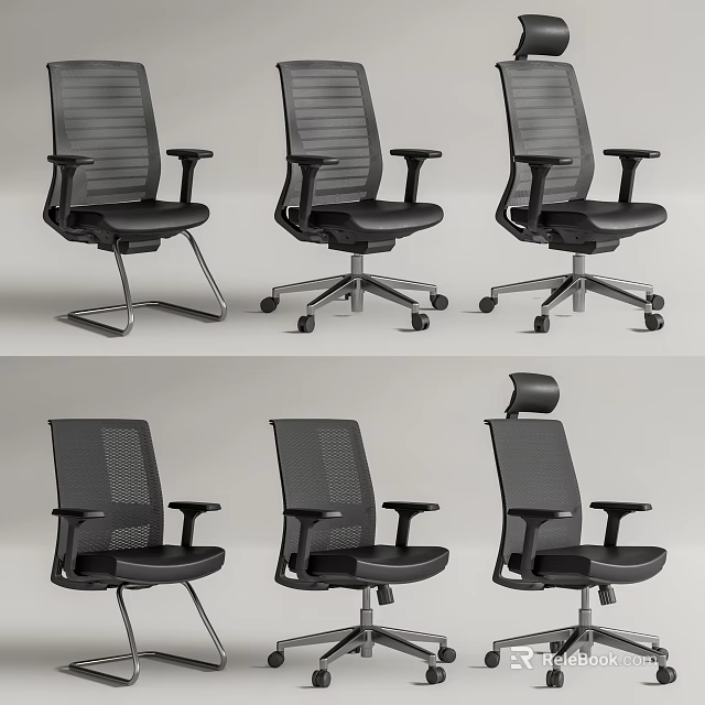 Office Chair Multiple Designs With Mesh Back Leather Seat Armrests And Different Bases 3d model 