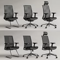 Office Chair Multiple Designs With Mesh Back Leather Seat Armrests And Different Bases 3d model