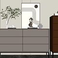 Modern Entryway Cabinet And Side Cabinet With Mirror Vase Green Plant Decoration