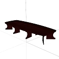 Oval Shaped Mahogany Conference Table With Sturdy Legs And Central Groove