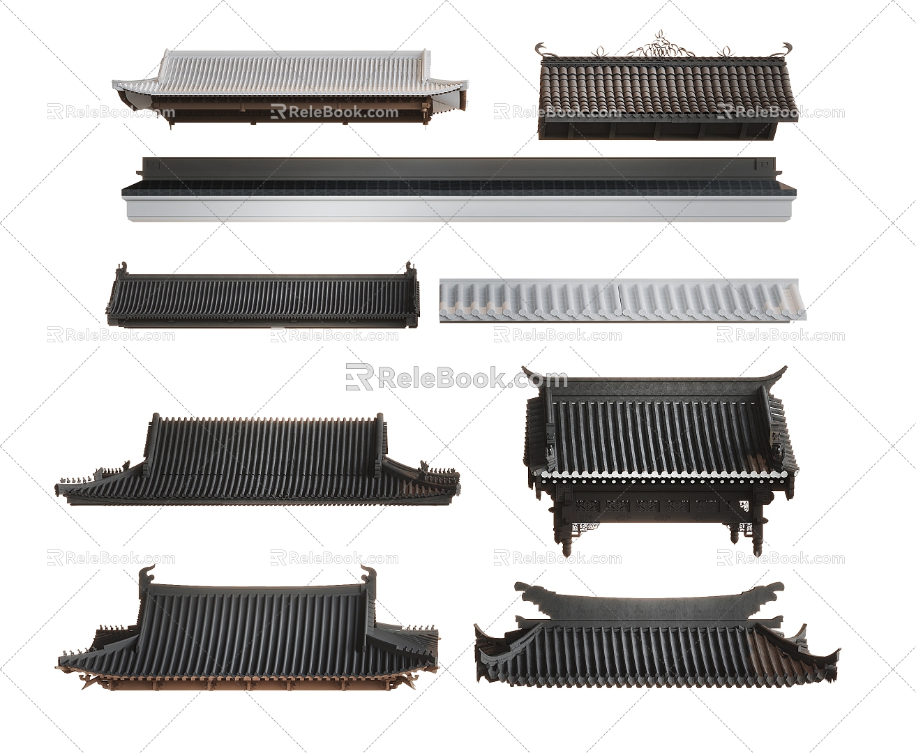 New Chinese Eaves Eaves Roof Door Head Tile Roof 3d model