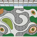 Top View Courtyard Garden Design With Curved Pathways Green Red Trees And Circular Seating Areas
