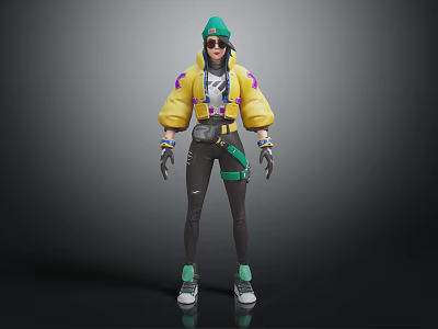 Stylish 3D Street Character Wearing Green Hat Yellow Purple Jacket Sunglasses and Green Fanny Pack 3d model