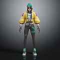 Stylish 3D Street Character Wearing Green Hat Yellow Purple Jacket Sunglasses and Green Fanny Pack