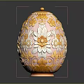 Ornate Decorative Egg With Gold Silver Floral Patterns And Pink Base Top Ornament