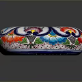Colorful Circular Carved Sculpture With Floral Patterns And Blue Decorative Lid