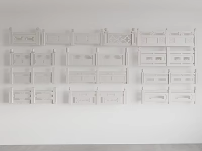 White Decorative Shelves Arranged on Wall With Various Designs and Patterns 3d model