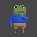3D Sad Frog Model in Blue Shirt Brown Shorts With Finger on Mouth Gray Background