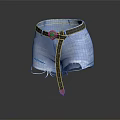 Denim Shorts with Distressed Design and Black Belt Featuring Green Gem Buckle