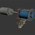 Industrial Mechanical Device With Blue Body Gray Cylinder And Metal Brackets