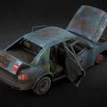Old Rusty Car With Open Hood And Doors Showing Worn Engine And Weathered Exterior