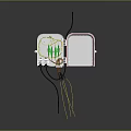 Computer Circuit Board In Transparent Case With Green Components White Cover And Colored Wires
