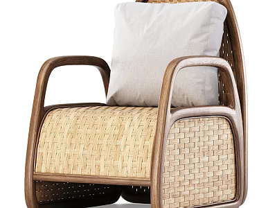 Leisure Chair with Wicker Weave and Wooden Frame Comfortable Cushion Modern Design 3d model