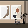 Modern Abstract Artworks Hanging on Wall with Vase and Decorative Objects 3d model