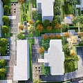 Aerial View Residential Landscape With Lush Greenery Trees Courtyards And Lawns