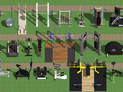 Complete Fitness Equipment Collection Featuring Barbells Treadmills Dumbbells And Weight Benches 3d model