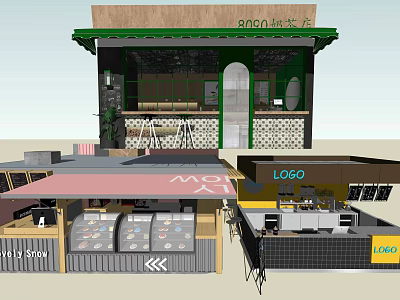 Modern Mall Shopfronts With Multiple Retail Stores Signboards And Display Counters 3d model