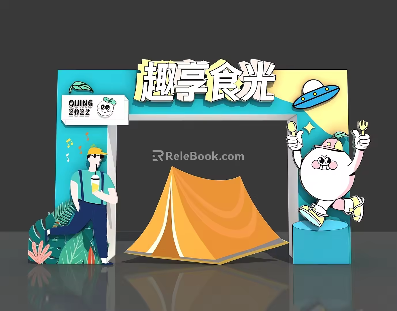Mentou Meichen Bazaar Camping Mall Shopping Promotion DP Atmosphere Pin Card Cartoon Booth Photo Arrangement Net Red Pile Head 3d model