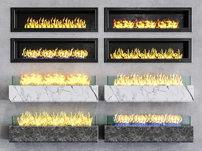 Modern Fireplaces With Black Frame Marble Base And Glass Panel Burning Flames 3d model