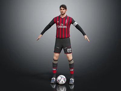 Professional Football Player Wearing Red And Black Striped Jersey Number 22 With Soccer Ball 3d model