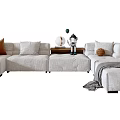 Modern Beige Sectional Sofa With Decorative Pillows Throw Blanket And Side Table 3d model