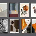 Modern Abstract Wall Art Collection With Geometric Patterns And Botanical Elements 3d model