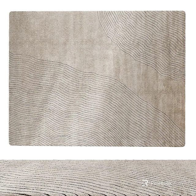 Square Rug With Neutral Beige Color And Wavy Line Patterns Soft Texture Design 3d model