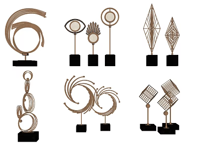 Stylish Modern Abstract Geometric Metal Ornamental Decorative Set with Black Bases 3d model