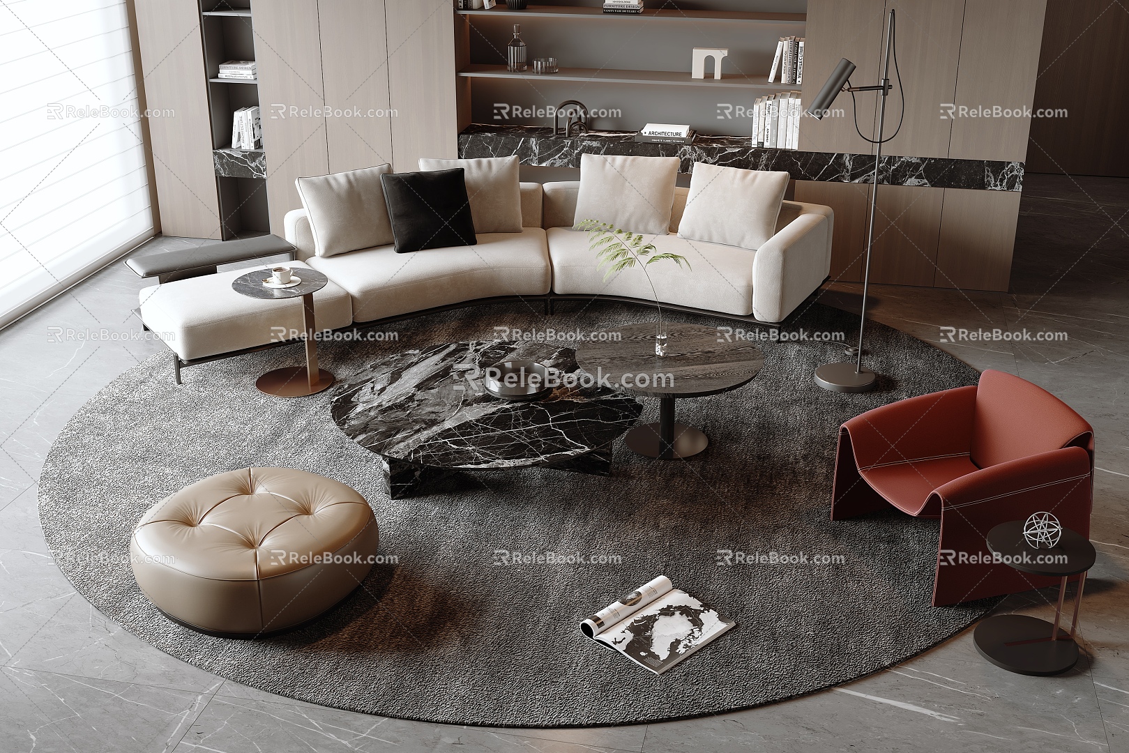 Italian sofa and coffee table combination 3d model